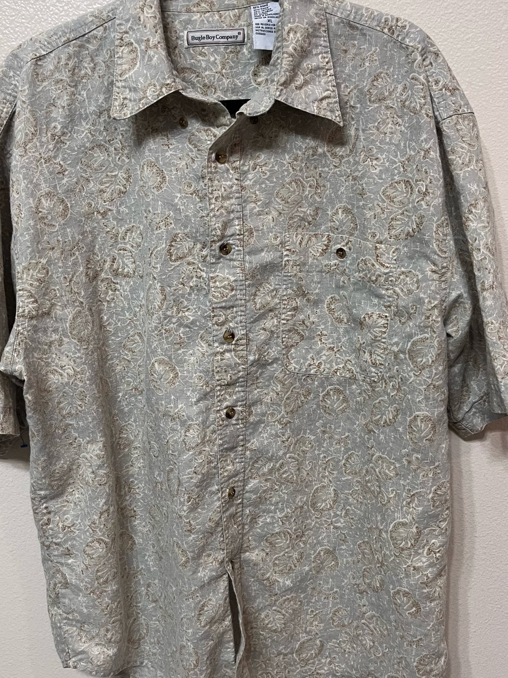 Bugle Boy Beige Paisley Short Sleeve Button-Down Shirt